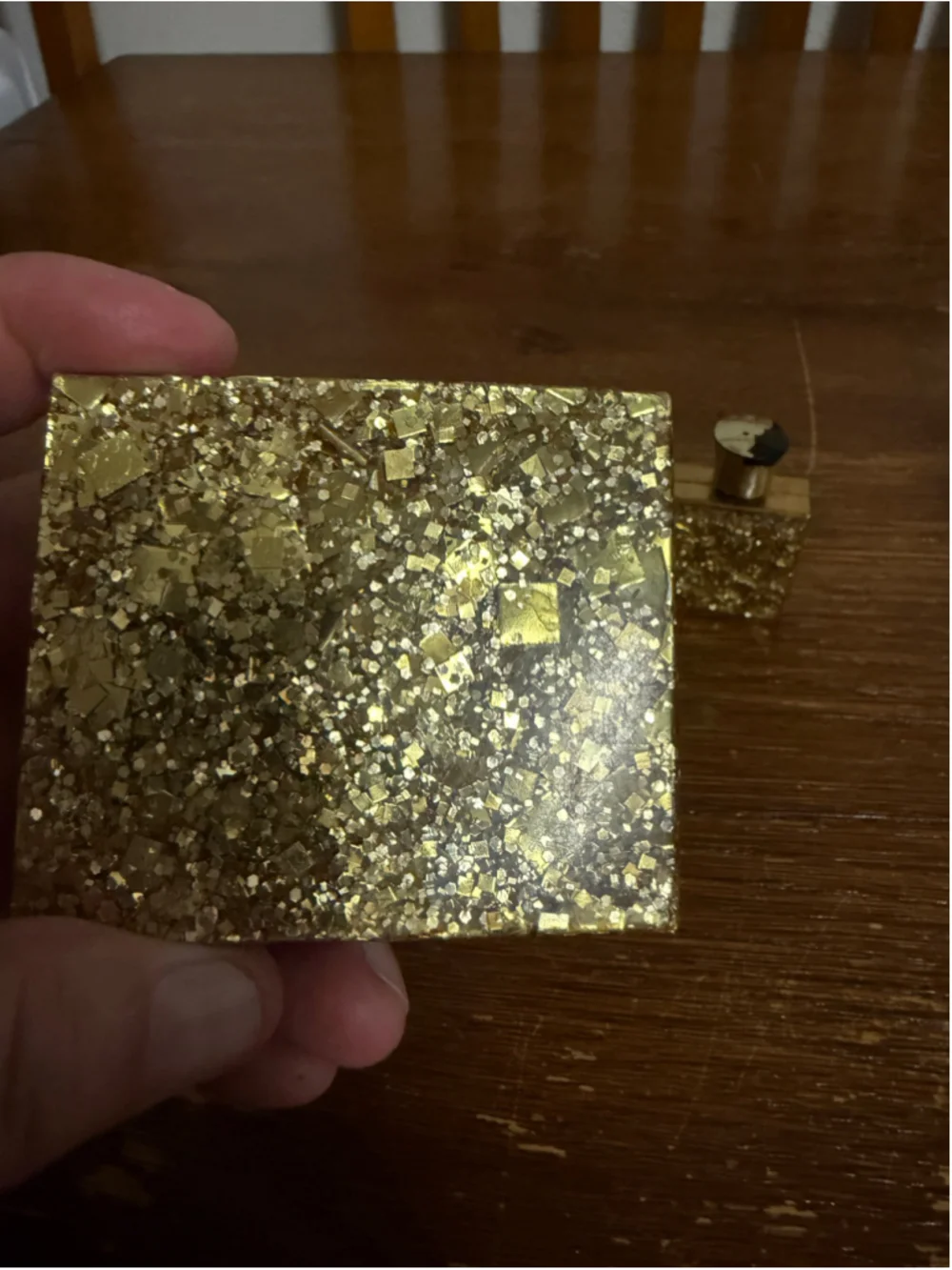 Vintage Gold Tone Vanity Set Powder Compact Mirror & Mini Perfume Bottle Glitter